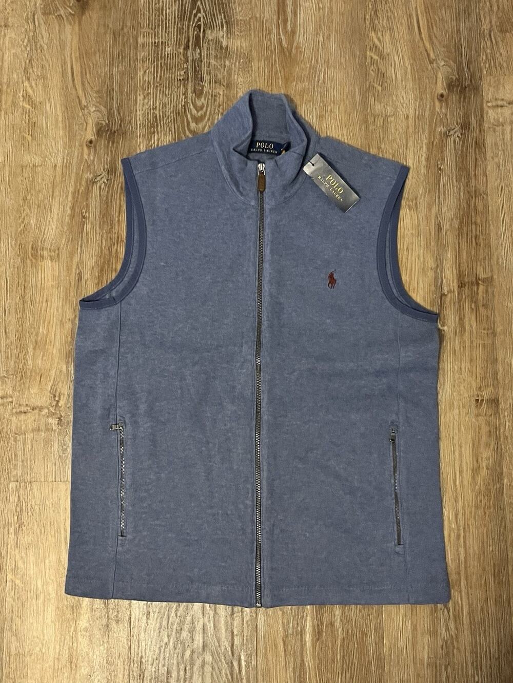 NWT Polo Ralph Lauren Men’s Blue Full Zip Sweater Vest Pony Logo Size Medium